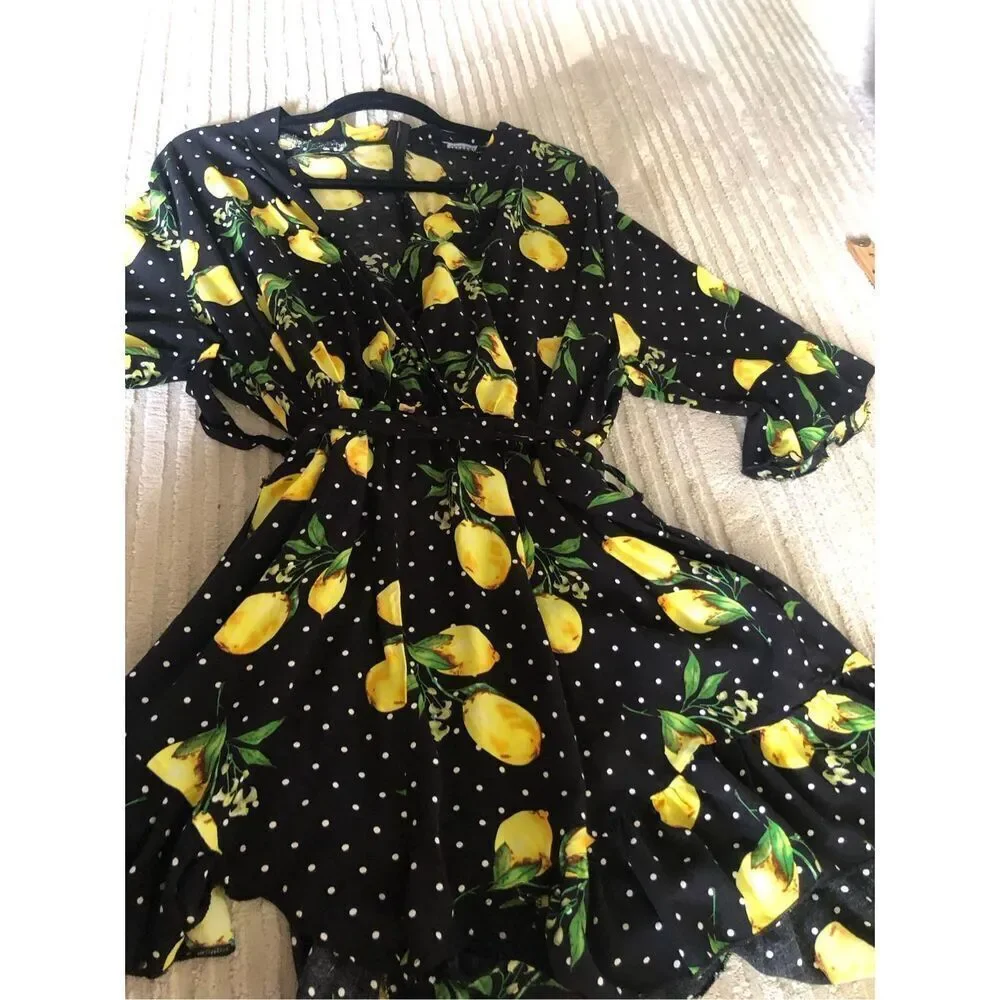 Boohoo LEMON POLKA DOT WRAP RUFFLE ROMPER SZ 20 - Picture 6 of 10